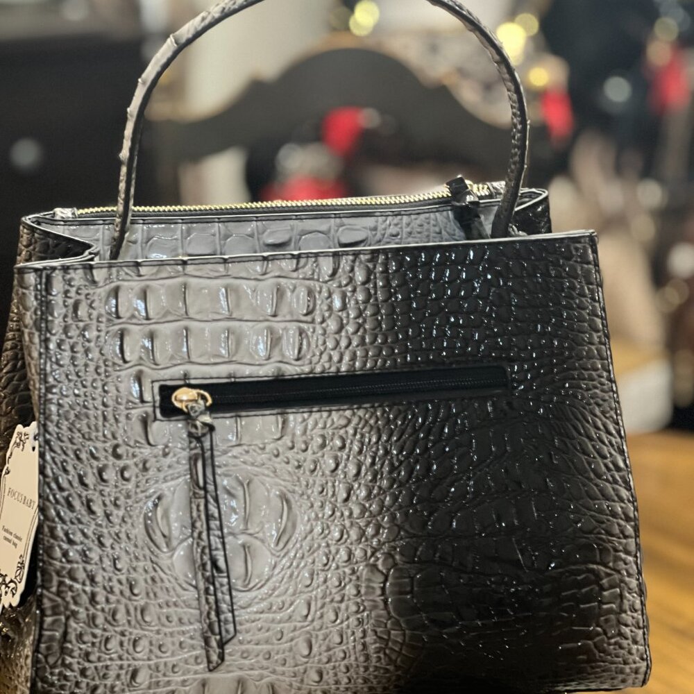 Textured Croc Black and Grey Ombre Handbag - Picture 4 of 8